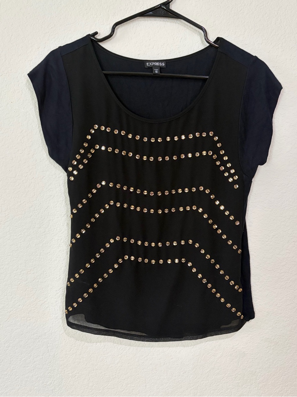 Express Black Studded Chiffon Sleeve Blouse Top Women’s XS Sheer Career Party